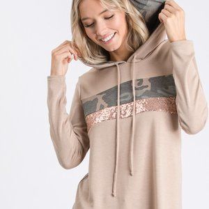 *NEW* Tan Pullover with Camo Print Detail